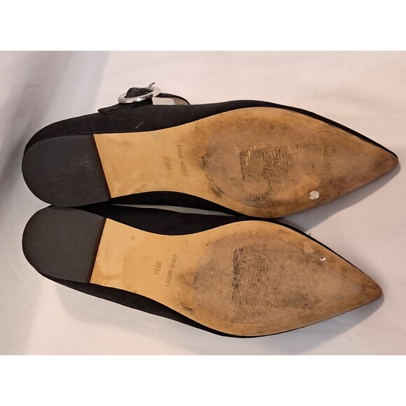 Nine West Arden Mary Jane Circular Silver Buckle Flat Shoe Pointed Toe Size 8.5M - Picture 7 of 9